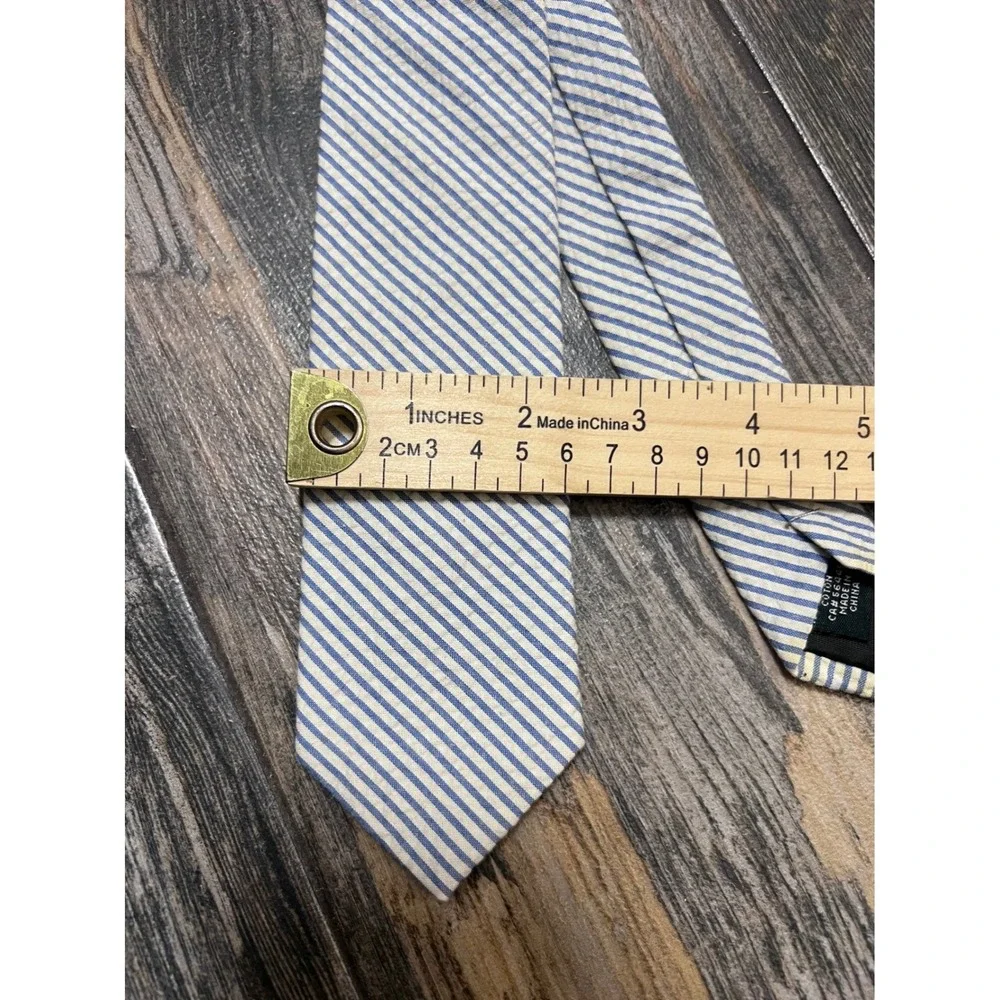 J Crew The Cotton Tie‎ Skinny Blue White Stripe Preppy Business Casual Accessory